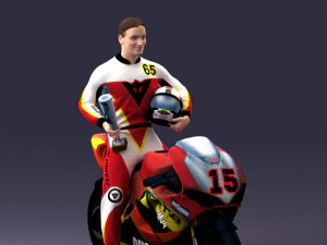 000171 Motorcycle Racer with Bike and Trophy 0809 3D Model