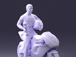 000171 Motorcycle Racer with Bike and Trophy 0809 3D 모델