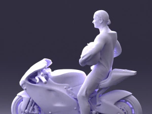 000171 Motorcycle Racer with Bike and Trophy 0809 3D Model