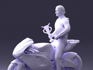000171 Motorcycle Racer with Bike and Trophy 0809 3D Model
