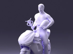 000171 Motorcycle Racer with Bike and Trophy 0809 3D Model