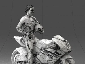 000171 Motorcycle Racer with Bike and Trophy 0809 3D Model
