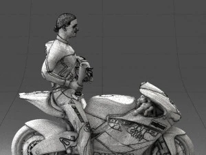 000171 Motorcycle Racer with Bike and Trophy 0809 3D Model