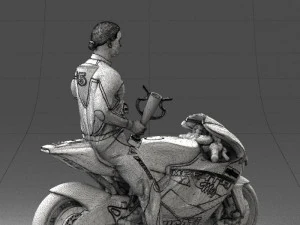 000171 Motorcycle Racer with Bike and Trophy 0809 3D Model