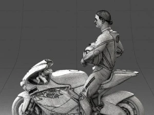 000171 Motorcycle Racer with Bike and Trophy 0809 3D Model