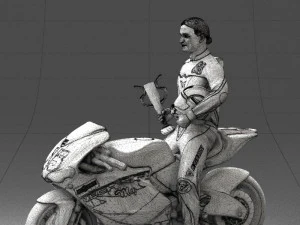 000171 Motorcycle Racer with Bike and Trophy 0809 3D Model