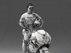 000171 Motorcycle Racer with Bike and Trophy 0809 3D Model