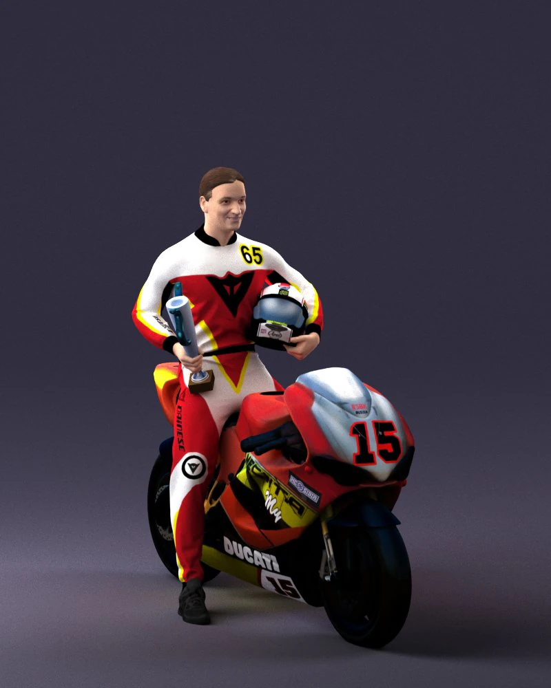 000171 Motorcycle Racer with Bike and Trophy 0809 3dp 3D Print Model .c4d .max .obj .3ds .fbx .stl .blend 