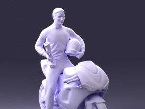 000171 Motorcycle Racer with Bike and Trophy 0809 3dp 3D Print Model