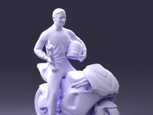 000171 Motorcycle Racer with Bike and Trophy 0809 3dp 3D Print Model