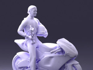 000171 Motorcycle Racer with Bike and Trophy 0809 3dp 3D Print Model