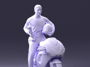 000171 Motorcycle Racer with Bike and Trophy 0809 3dp 3D Print Model