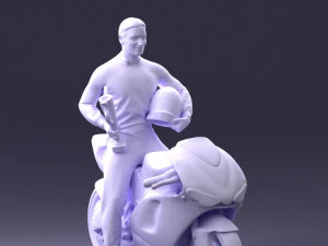 000171 Motorcycle Racer with Bike and Trophy 0809 3dp 3D Print Model