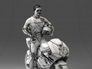 000171 Motorcycle Racer with Bike and Trophy 0809 3dp 3D Print Model