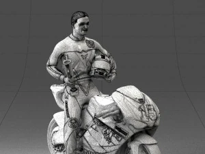 000171 Motorcycle Racer with Bike and Trophy 0809 3dp 3D Print Model