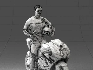 000171 Motorcycle Racer with Bike and Trophy 0809 3dp 3D Print Model