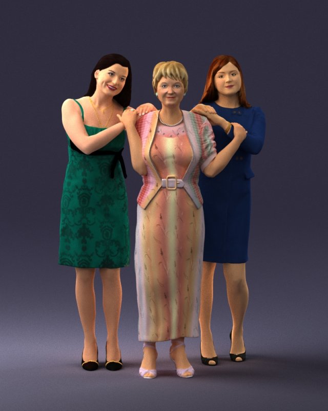 three women hugging 0042 Modelo 3D .c4d .max .obj .3ds .fbx .stl .blend 