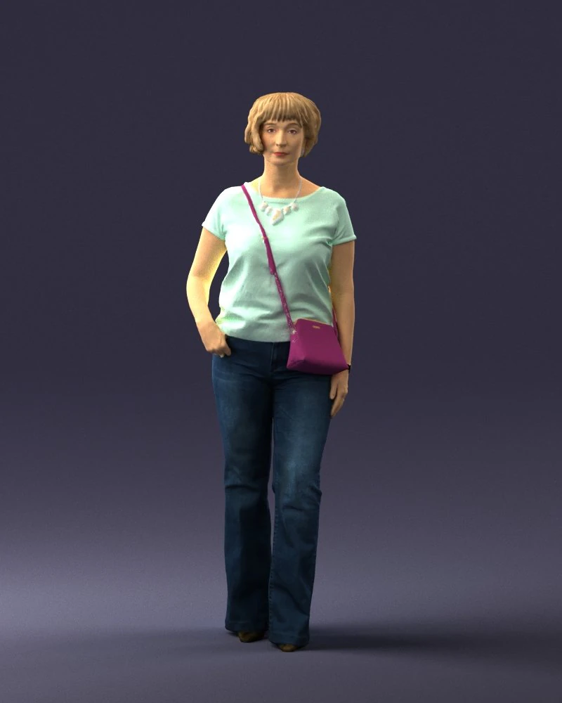 Woman in blue blouse 0043 3D Model .c4d .max .obj .3ds .fbx .stl .blend 