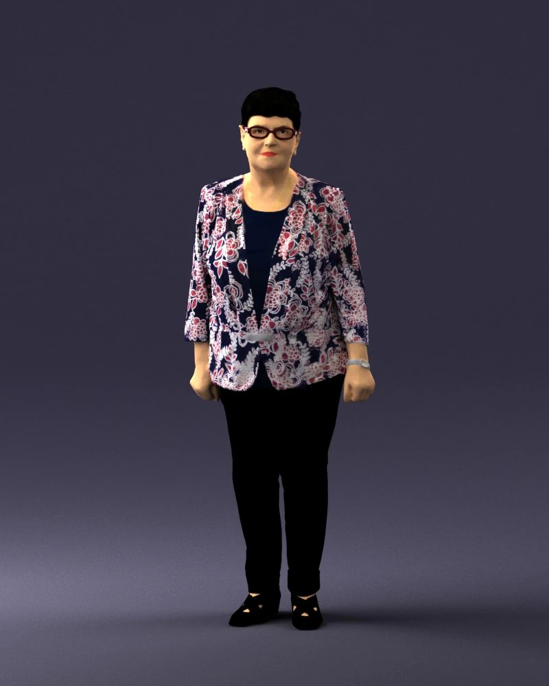 000393 Mature Woman in Floral Jacket 3D Model .c4d .max .obj .3ds .fbx .stl .blend 