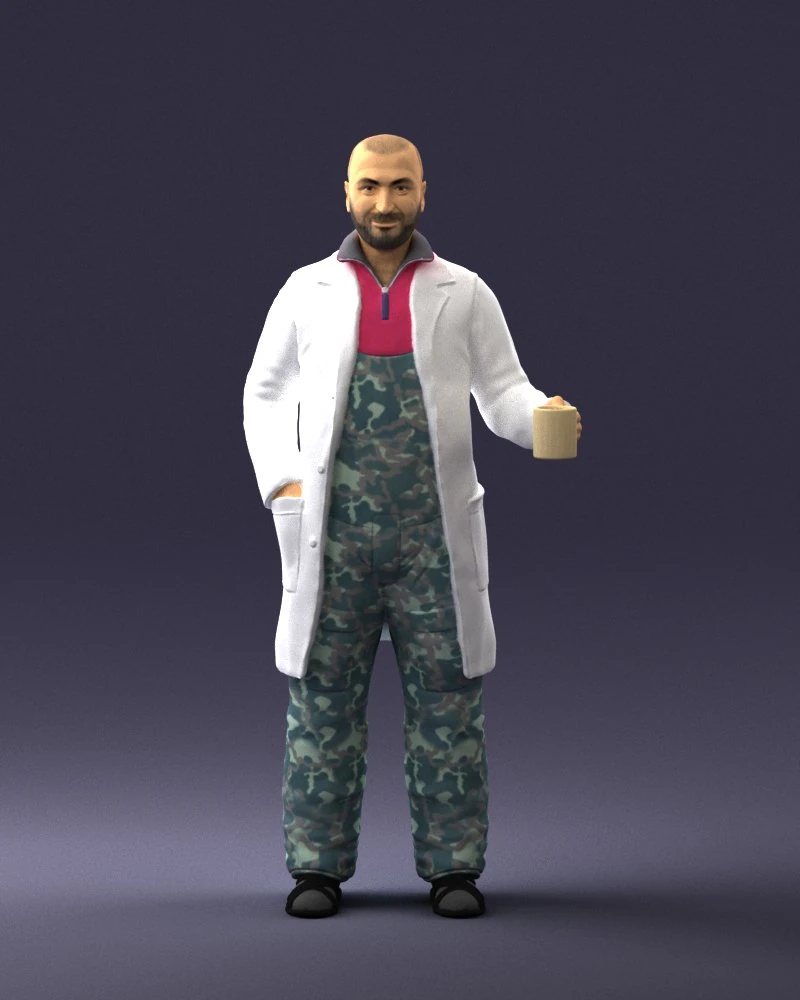 000395 Scientist With Coffee Cup 3D Model .c4d .max .obj .3ds .fbx .stl .blend 