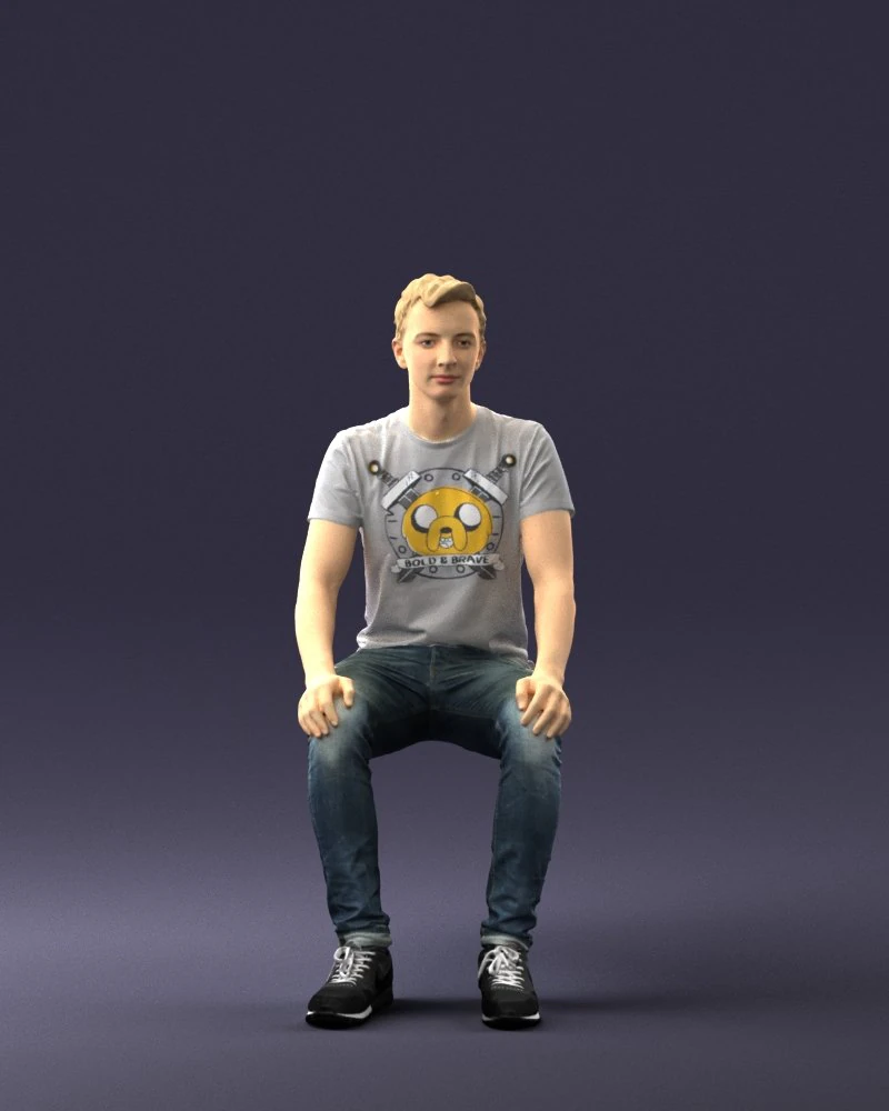 000396 Seated Young Man 3dp 3D Print Model .c4d .max .obj .3ds .fbx .stl .blend