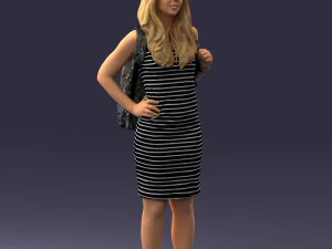 000400 Blonde Woman in Striped Dress with Backpack 3D Model