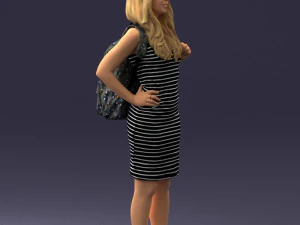 000400 Blonde Woman in Striped Dress with Backpack 3D Model