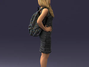 000400 Blonde Woman in Striped Dress with Backpack 3D Model
