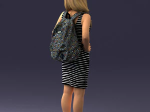 000400 Blonde Woman in Striped Dress with Backpack 3D Model