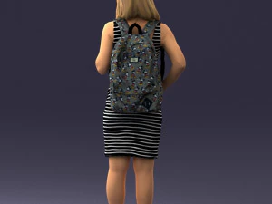 000400 Blonde Woman in Striped Dress with Backpack 3D Model