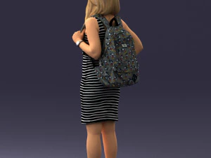 000400 Blonde Woman in Striped Dress with Backpack 3D Model