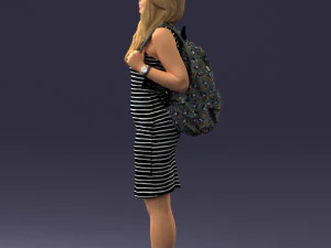 000400 Blonde Woman in Striped Dress with Backpack 3D Model