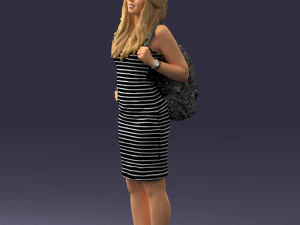 000400 Blonde Woman in Striped Dress with Backpack 3D Model