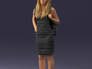 000400 Blonde Woman in Striped Dress with Backpack 3D Model