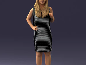 000400 Blonde Woman in Striped Dress with Backpack 3D Model