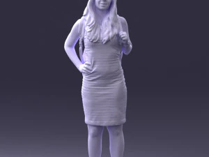 000400 Blonde Woman in Striped Dress with Backpack 3D Model