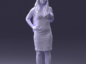 000400 Blonde Woman in Striped Dress with Backpack 3D Model