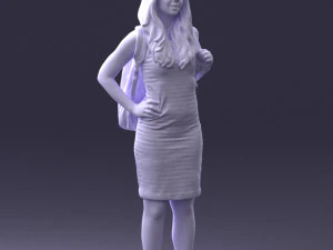 000400 Blonde Woman in Striped Dress with Backpack 3D Model