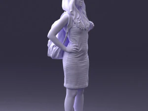 000400 Blonde Woman in Striped Dress with Backpack 3D Model