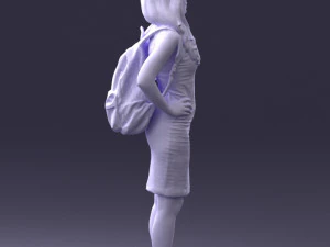 000400 Blonde Woman in Striped Dress with Backpack 3D Model