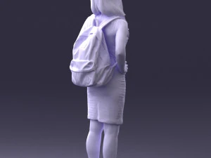 000400 Blonde Woman in Striped Dress with Backpack 3D Model