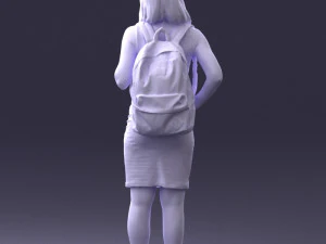 000400 Blonde Woman in Striped Dress with Backpack 3D Model