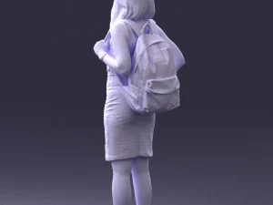 000400 Blonde Woman in Striped Dress with Backpack 3D Model