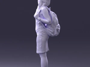 000400 Blonde Woman in Striped Dress with Backpack 3D Model