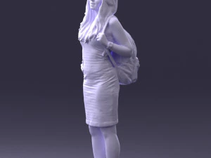 000400 Blonde Woman in Striped Dress with Backpack 3D Model