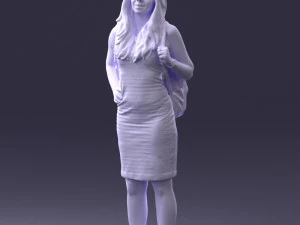 000400 Blonde Woman in Striped Dress with Backpack 3D Model