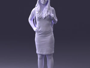 000400 Blonde Woman in Striped Dress with Backpack 3D Model