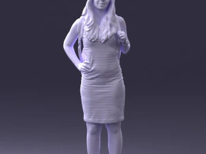 000400 Blonde Woman in Striped Dress with Backpack 3D Model