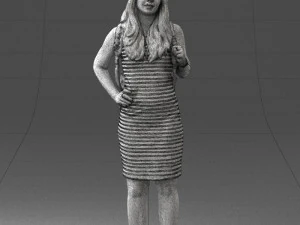 000400 Blonde Woman in Striped Dress with Backpack 3D Model