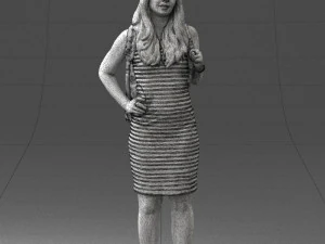 000400 Blonde Woman in Striped Dress with Backpack 3D Model